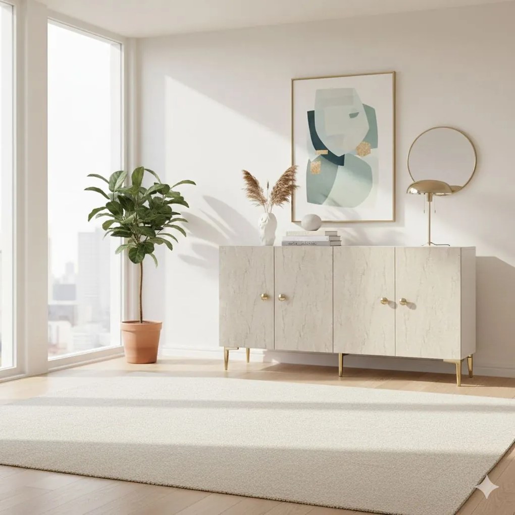 Simple komód, fehér-travertin, 150 cm