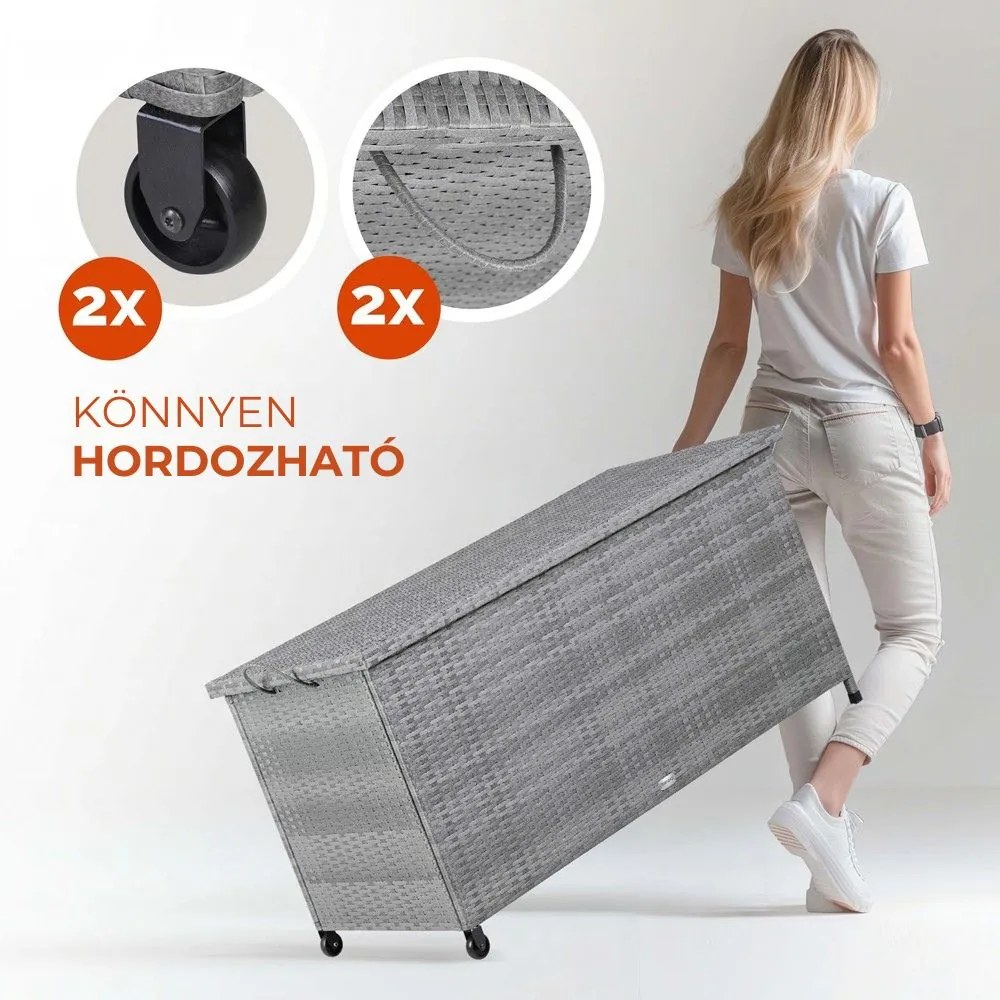 RICCO polyrattan tárolódoboz, 270L, 117x53x60cm, szürke Casaria