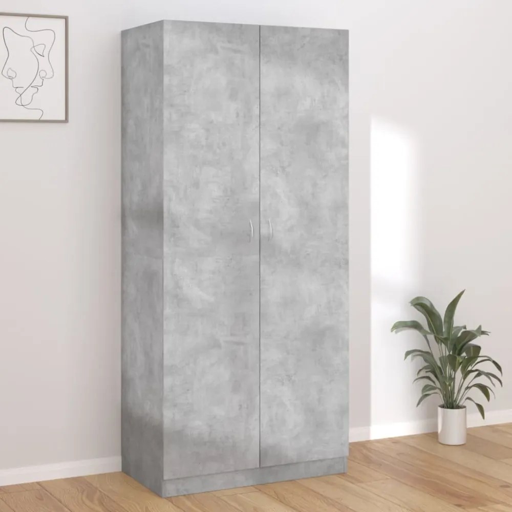 betonszürke szerelt fa ruhásszekrény 90 x 52 x 200 cm