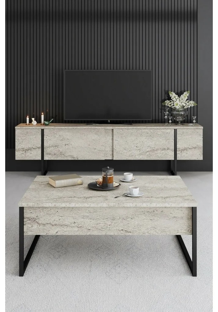 Luxe Travertine and Black konferenciaasztal