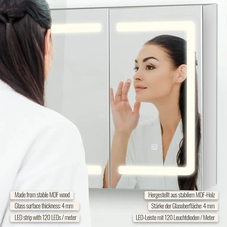 MIADOMODO Tükörszekrény LED világítással 65 x 65 cm