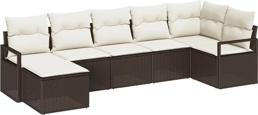 vidaXL Kanapé Szett párnával tárolóval 7 pcs Barna és Krém polirattan