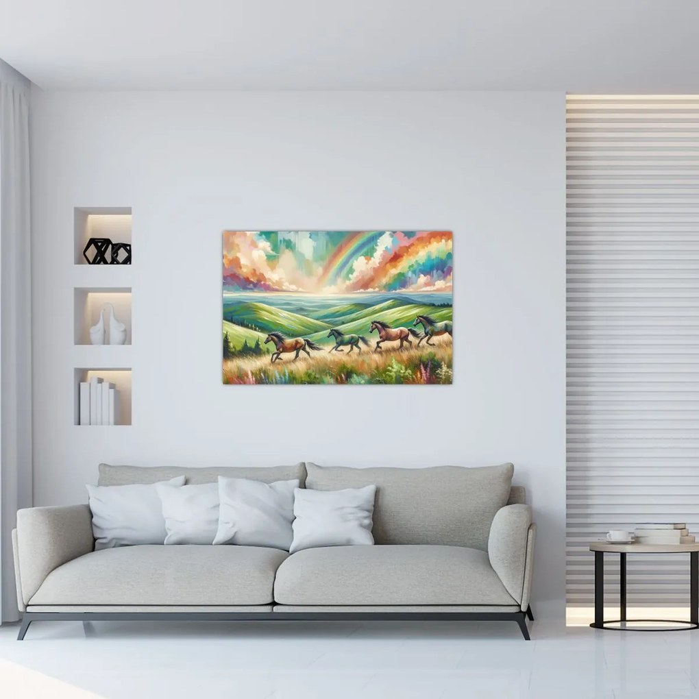 Kép – Vágtázó lovak a tájban (90x60 cm)