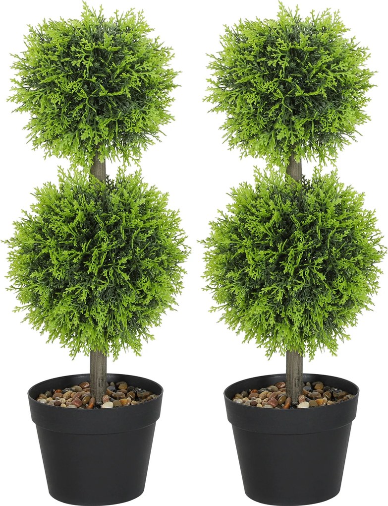 HOMCOM 2 db dekoratív műnövény — 60 cm-es cserépben lévő buxus gömbök | Aosom