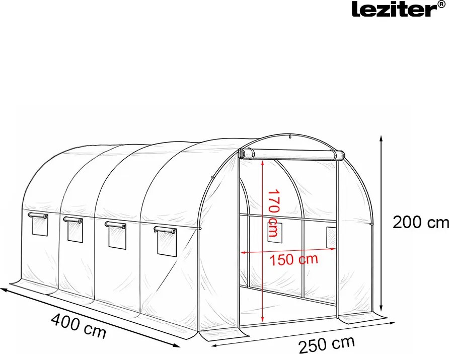 Fóliasátor 200x250x400 cm váz+fólia