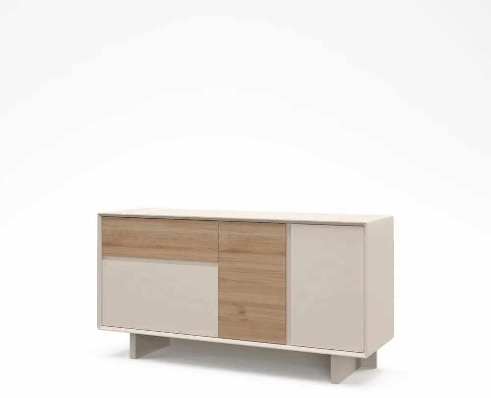 Bézs-natúr színű komód tölgyfa dekorral 146x76x45 cm Carpi – Marckeric
