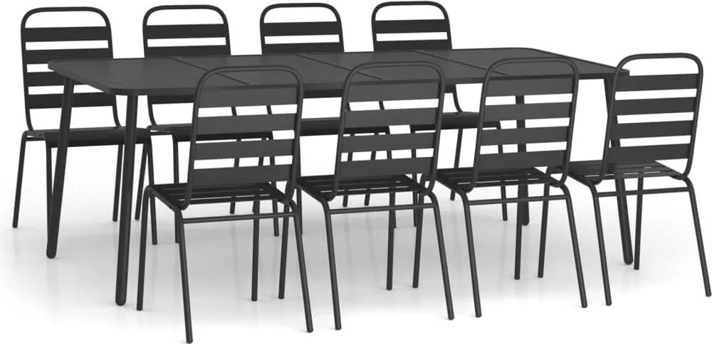 vidaXL 9 részes antracitszürke acél kerti étkezőgarnitúra