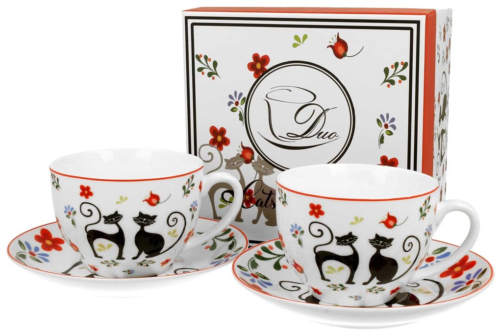 Cicás porcelán teás csésze aljjal két személyes 280 ml