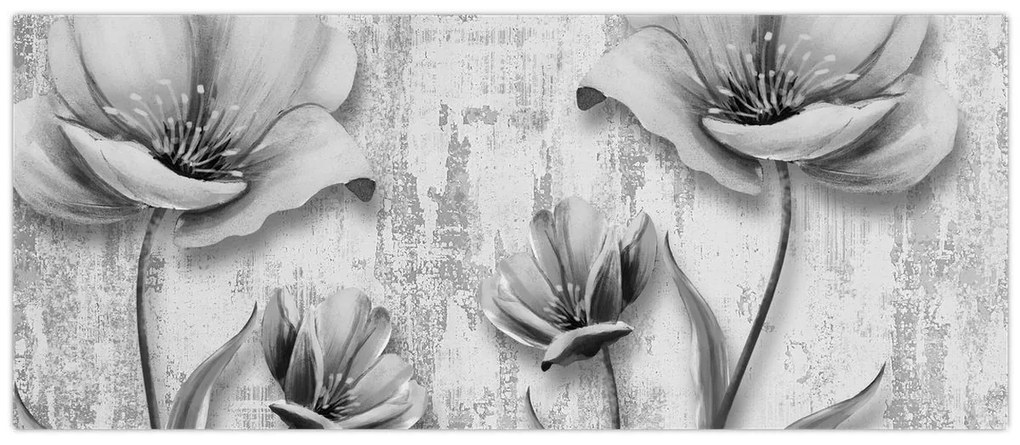 Kép - Fekete-fehér virágok a háttérben (120x50 cm)