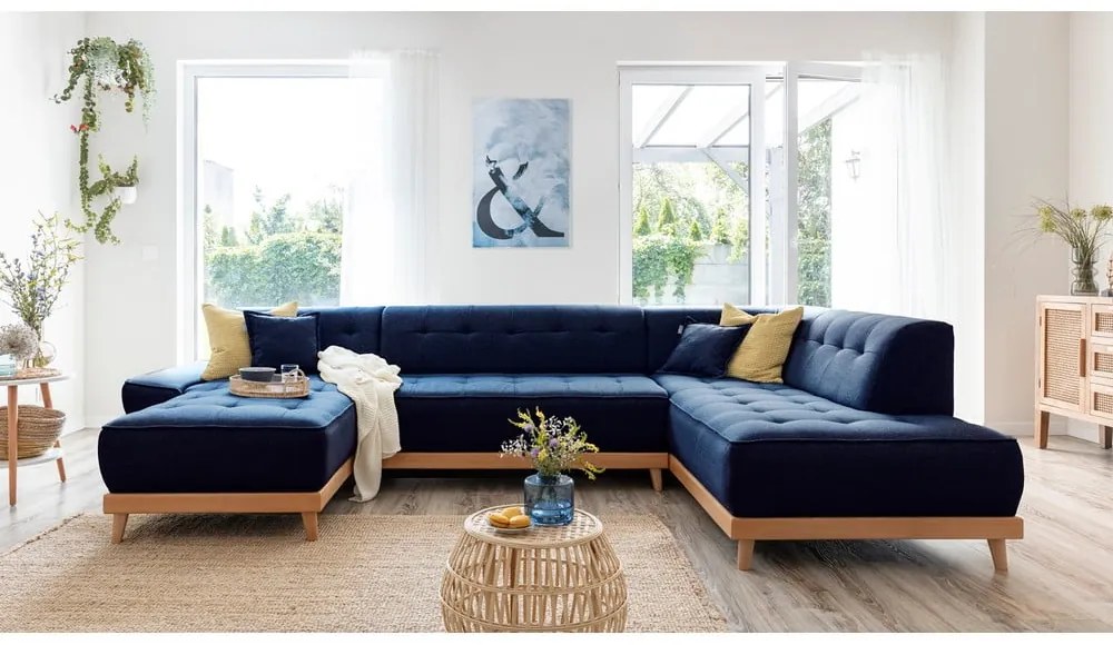 Dazzling Daisy sötétkék kinyitható U alakú kanapé, jobb oldalas - Miuform