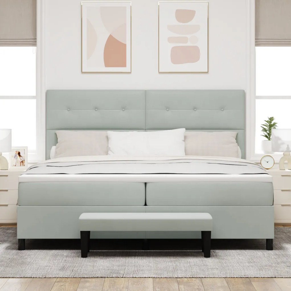 Box Spring Ágy Matraccal és Paddal Világosszürkében 200x200 cm Bársony