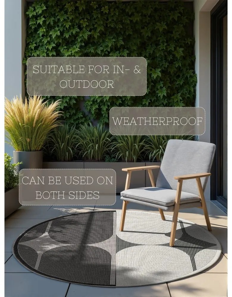 Fekete-fehér kerek kültéri-beltéri szőnyeg ø 160 cm Duet Bowen – NORTHRUGS