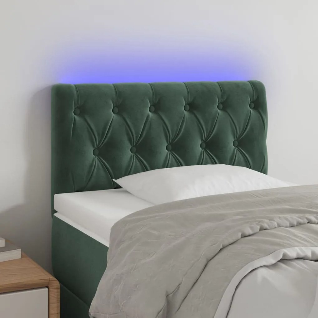 sötétzöld bársony LED-es fejtámla 80 x 7 x 78/88 cm
