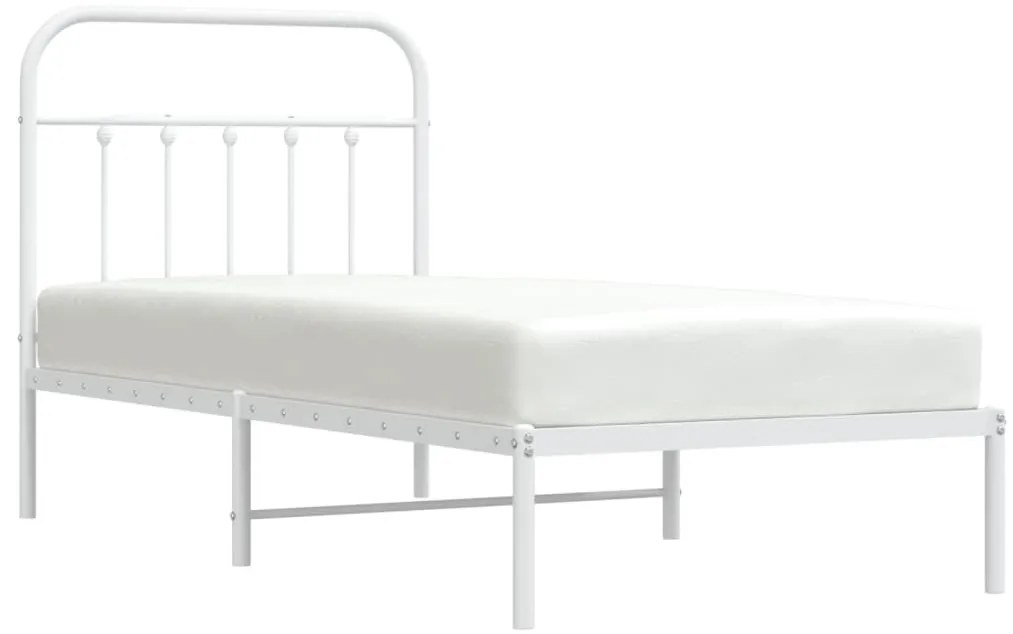 fehér fém ágykeret fejtámlával 90x200 cm