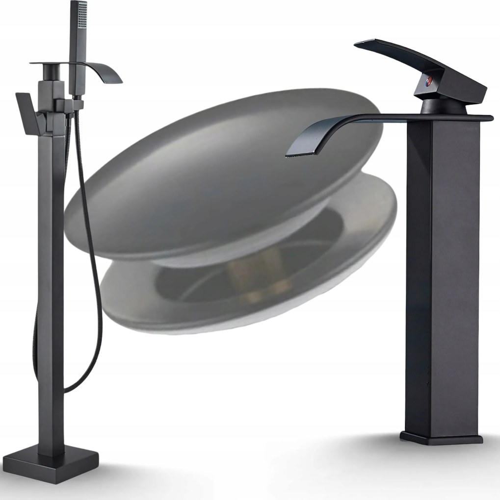 Fürdőszoba szett Mosdó csaptelep Kád csaptelep fekete Ari szett