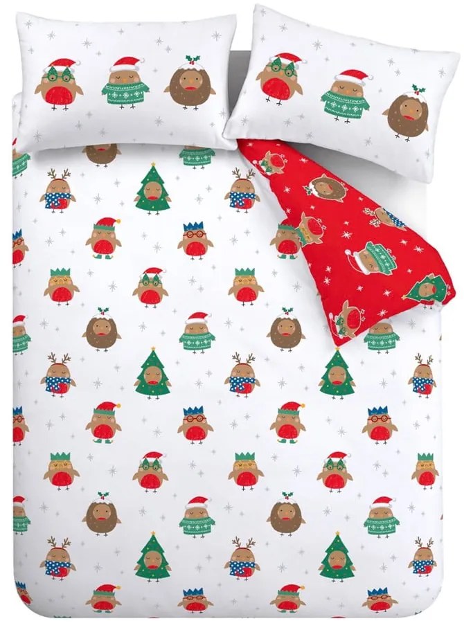 Piros-fehér kétszemélyes-hosszabbított ágyneműhuzat 230x220 cm Party Robins – Catherine Lansfield