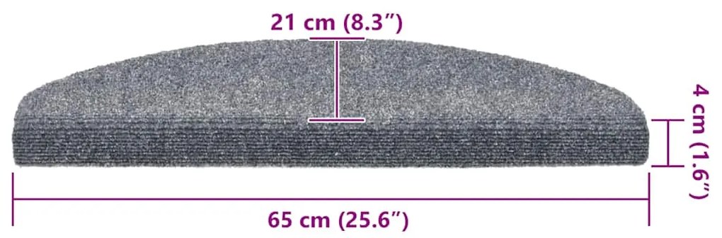 20 db öntapadós lépcsőszőnyeg, 65 x 21 x 4 cm, világosszürke, nagy félkör alakú
