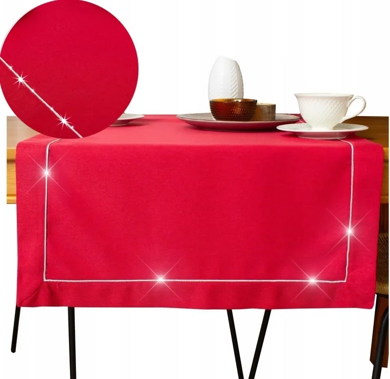 Asztalterítő Piros sima, Ezüst Szegéllyel 50x100