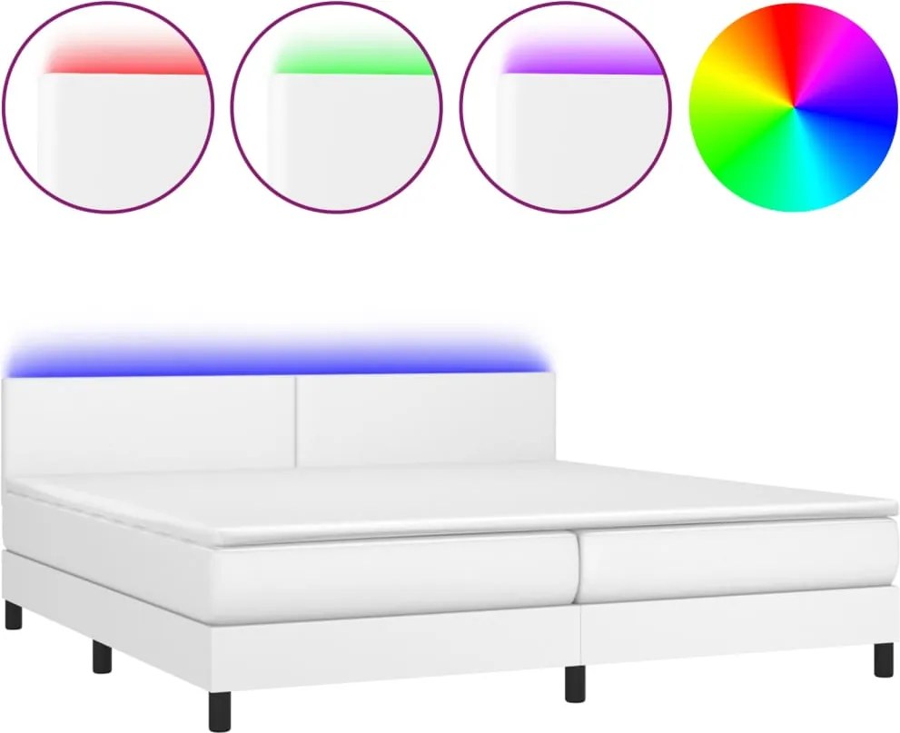 vidaXL fehér műbőr rugós ágy matraccal és LED-del 200x200 cm