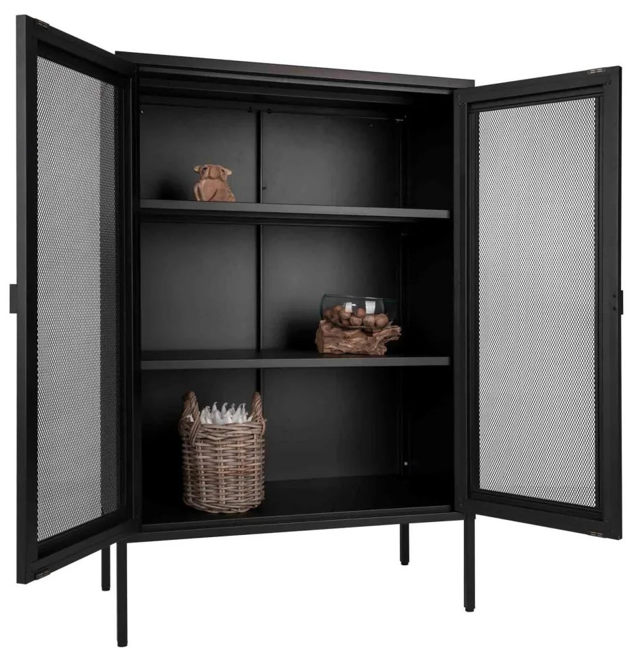 Melbourne vitrin, fekete fém, 2 hálós ajtó, 80x40x120 cm