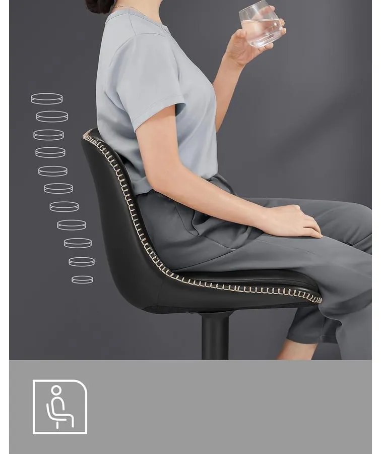 2 db állítható magasságú bárszék szett, 44 x 48 x (90–112) cm, fekete színű