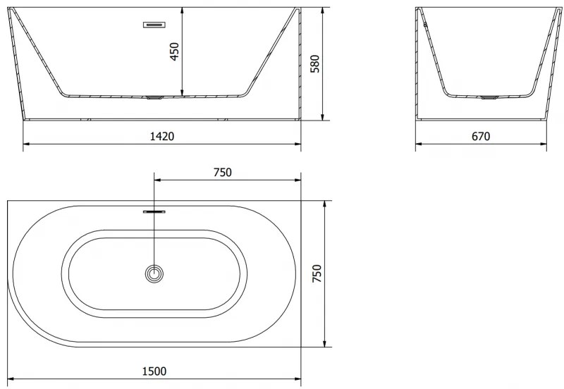 Mexen Mia, szabadon álló sarokkád, jobb, 150 x 75 cm, fehér, réz túlfolyó, 52691507500P-65