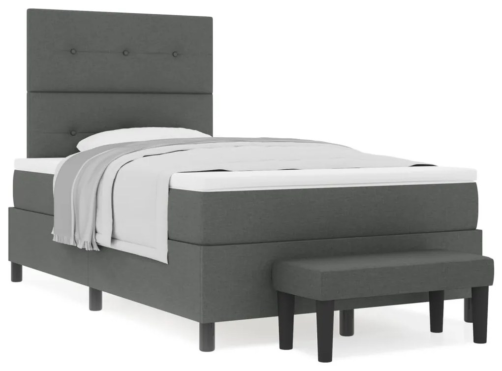 Box spring ágy matraccal és pad sötétszürke 120x190 cm szövet