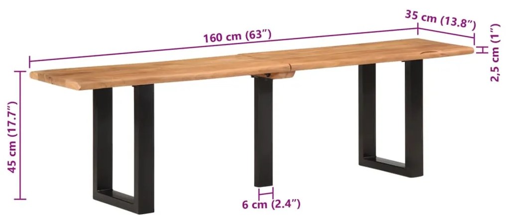 tömör akácfa és acél pad 160 cm