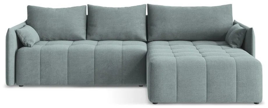 Kék kinyitható-tárolóhelyes sarokkanapé (jobb oldali-heverő résszel) Moku – Makamii