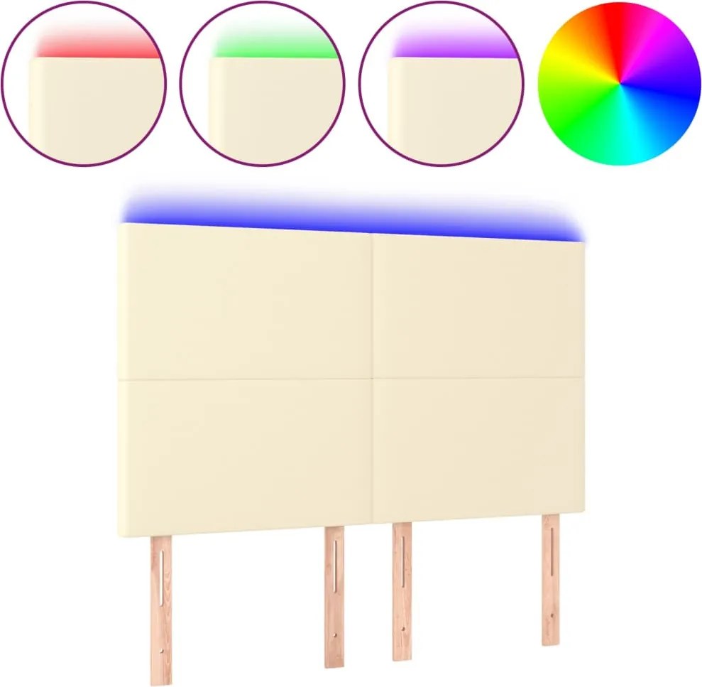 krémszínű műbőr LED-es fejtámla 144x5x118/128 cm