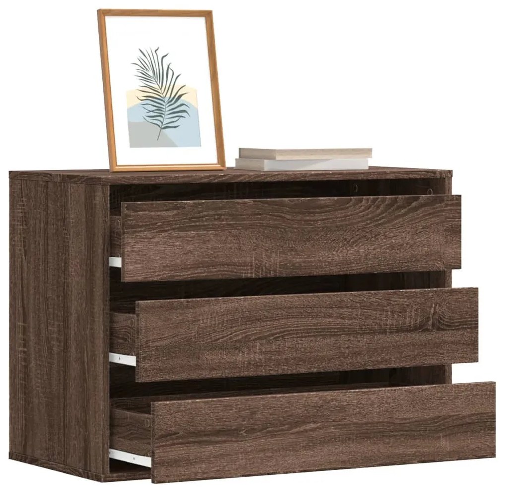 barna tölgy színű szerelt fa fiókos sarokszekrény 80x41x58 cm