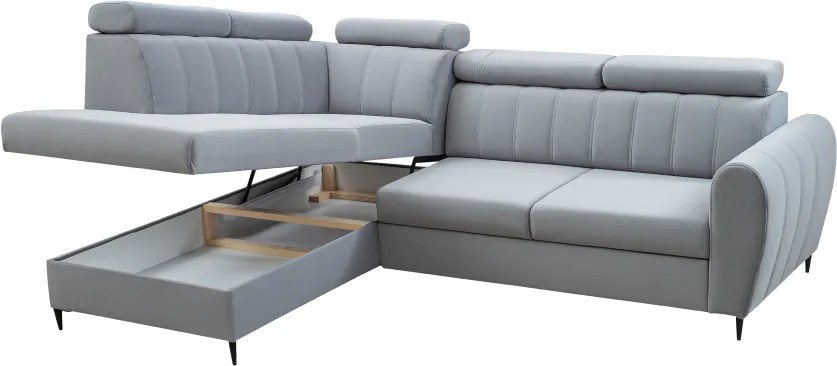 Kinyitható ülőgarnitúra, világosszürke, balos, KORIO L