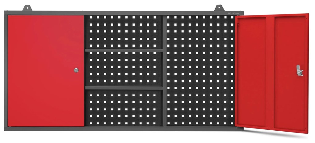 Függő garázsszekrény modell BEN, 1200 x 600 x 200 mm, antracit-piros