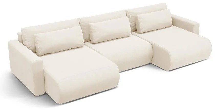 Bézs bársony kinyitható tárolóhelyes sarokkanapé (U alakú) Belfast – Cosmopolitan Design