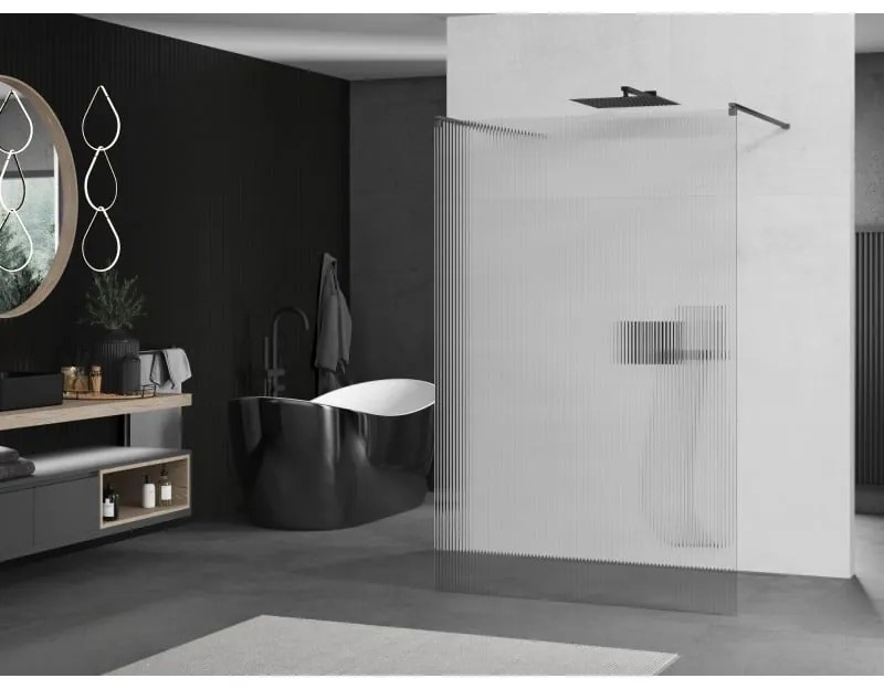 Mexen Kioto, Walk-In zuhany paraván 110 x 200 cm, 8 mm-es üveg bordás mintával, grafit profil, 800-110-002-95-09