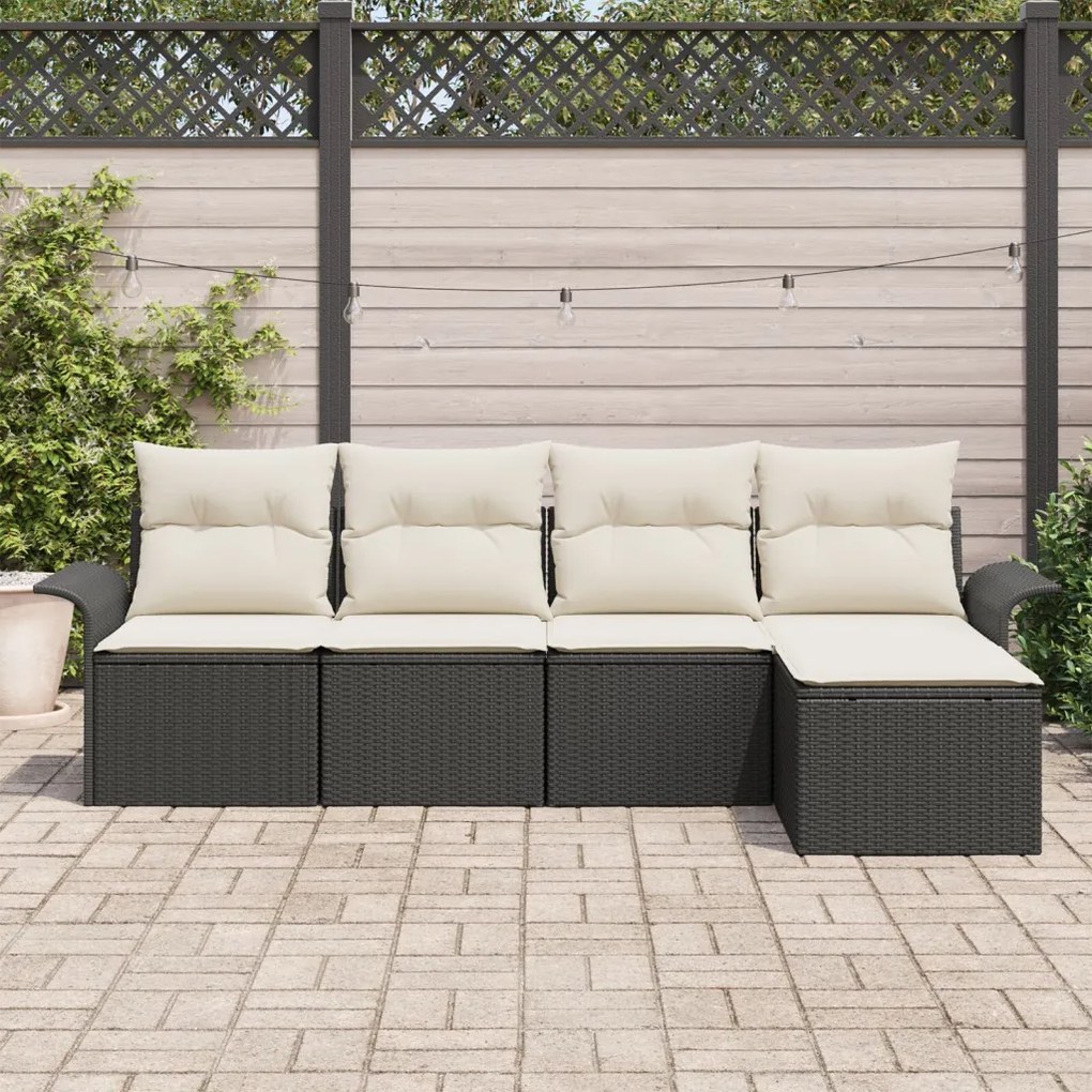 Kerti Kanapé Szett párnával tárolóval 5 pcs Fekete Poli rattan