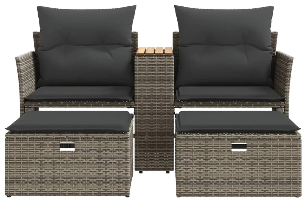 2 személyes szürke polyrattan kerti kanapé zsámolyokkal