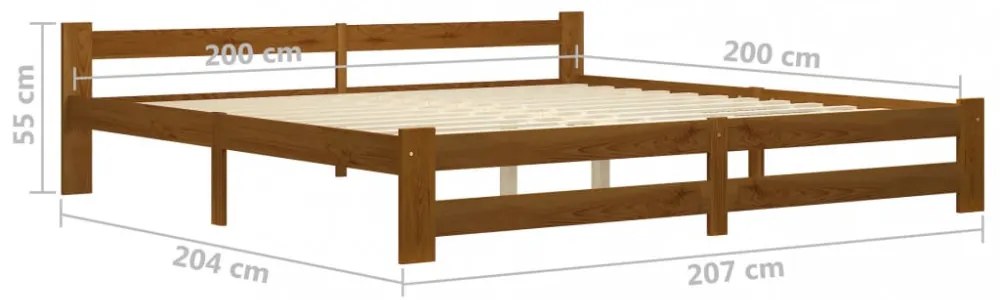 mézbarna tömör fenyőfa ágykeret matrac nélkül 200 x 200 cm
