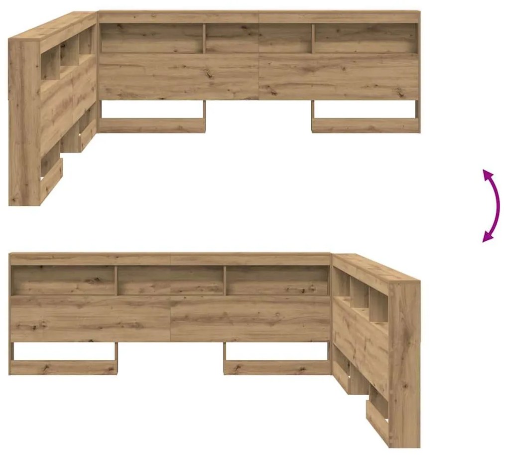 Tároló fejtámla polcokkal kézműves tölgy 180 cm Faanyag