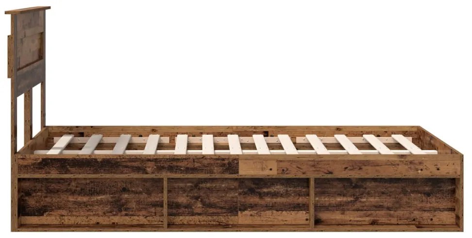 vidaXL Ágykeret matracmal fiókkal Öreg fa 135 x 190 cm Tömör fenyőfa