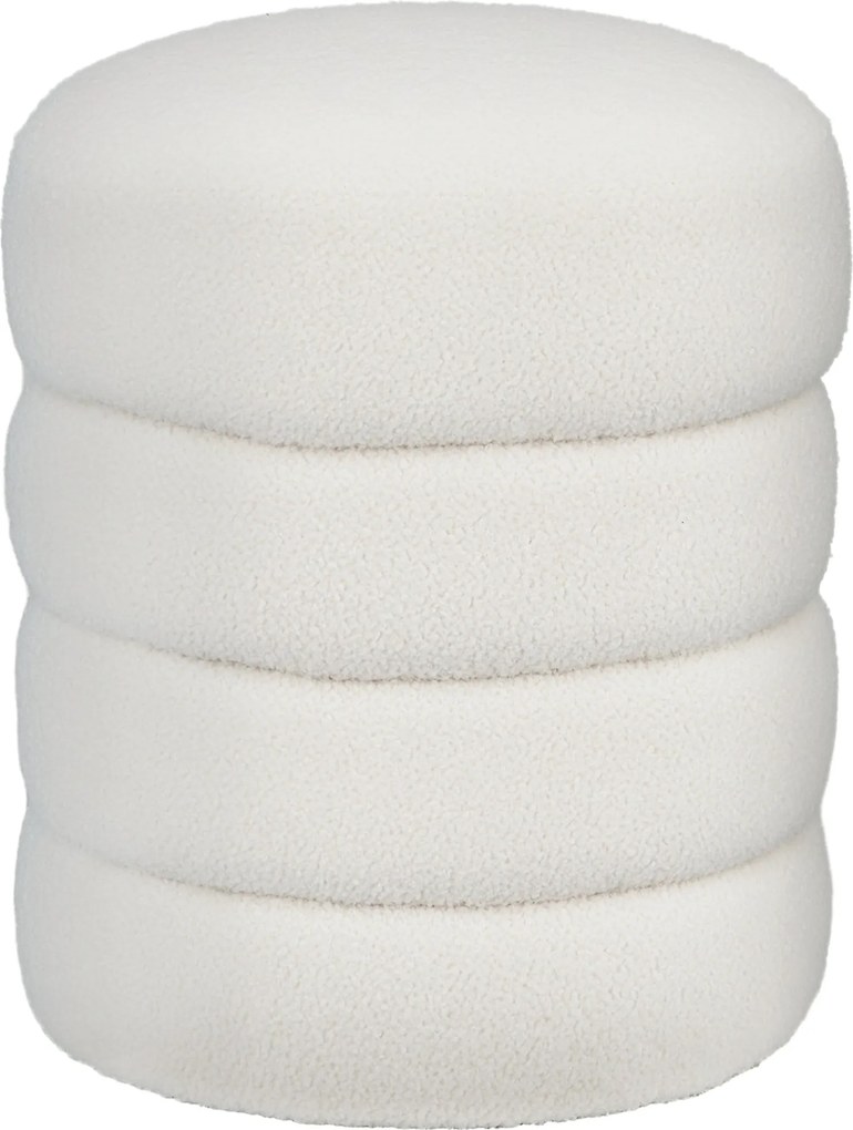 HOMCOM Kerek Puff Teddy Plüss Külsővel, Krémfehér, Ø40 x 45 cm | Aosom