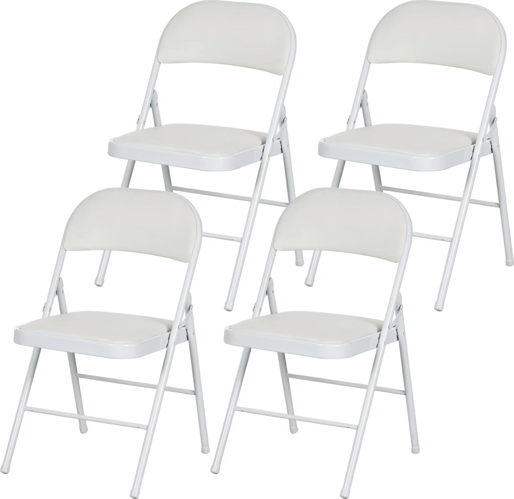 HOMCOM 4 darabos összecsukható szék, hordozható irodai szék párnával, műbőr, acél lábak, összecsukható szék irodai recepció váróterem számára, fehér |