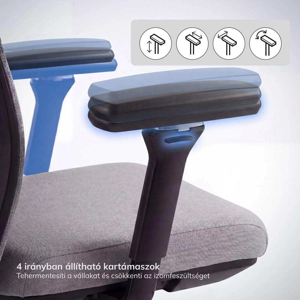Ergonómikus, forgó irodai szék hálós háttámlával, szürke: VECTOR