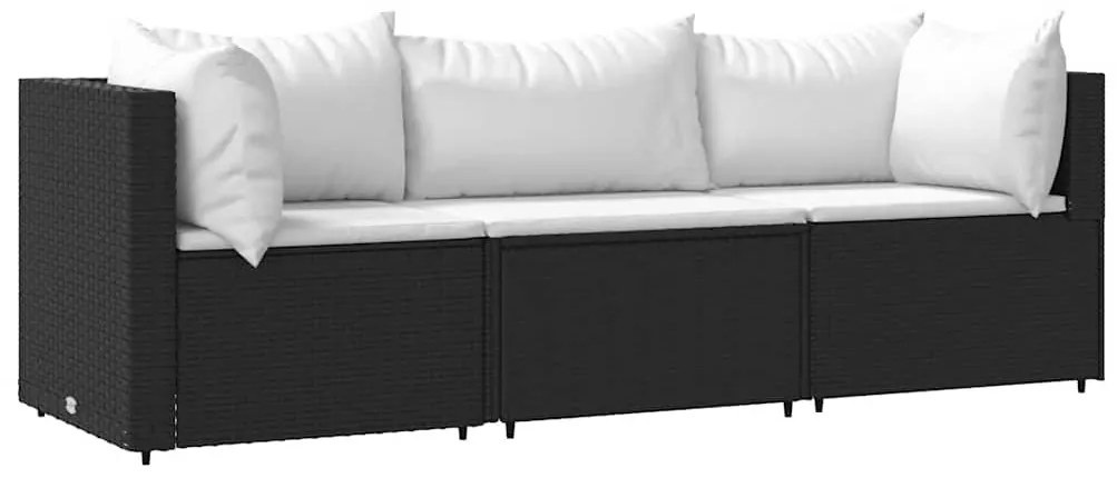 3 részes fekete polyrattan kerti ülőgarnitúra párnákkal