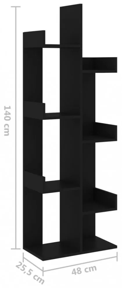 fekete szerelt fa könyvszekrény 48 x 25,5 x 140 cm