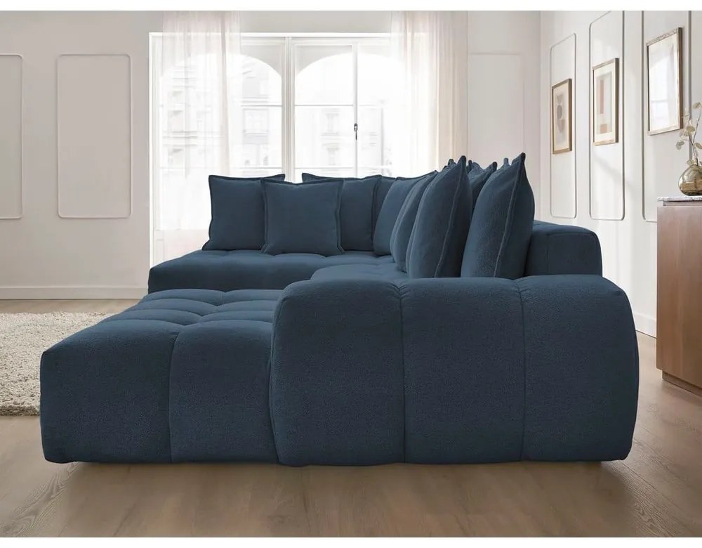 Sötétkék zsenília kinyitható-tárolóhelyes sarokkanapé (bal oldali-U alakú) Everest – Bobochic Paris