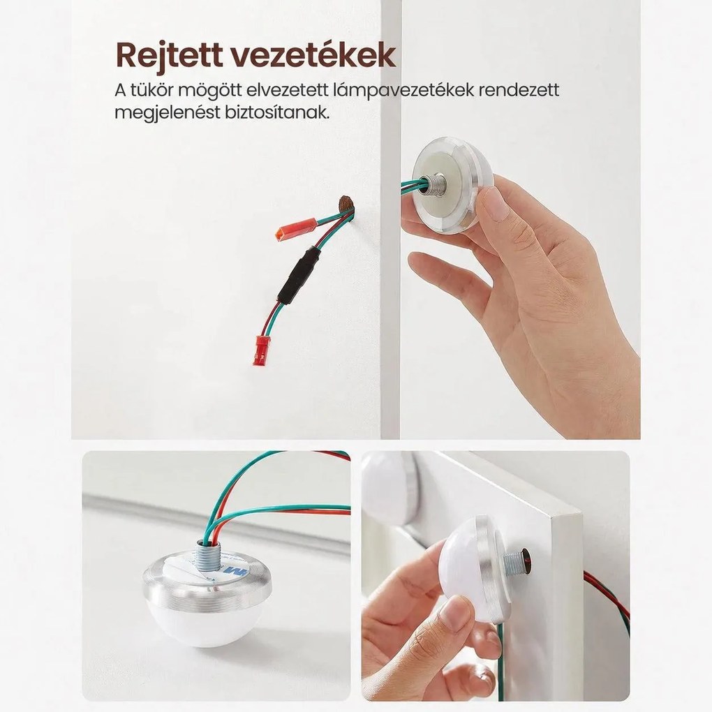 VASAGLE fésülködőasztal tükörrel és 9 izzóval, állítható fényerővel, 2 fiókkal és 3 nyitott rekesszel, fehér