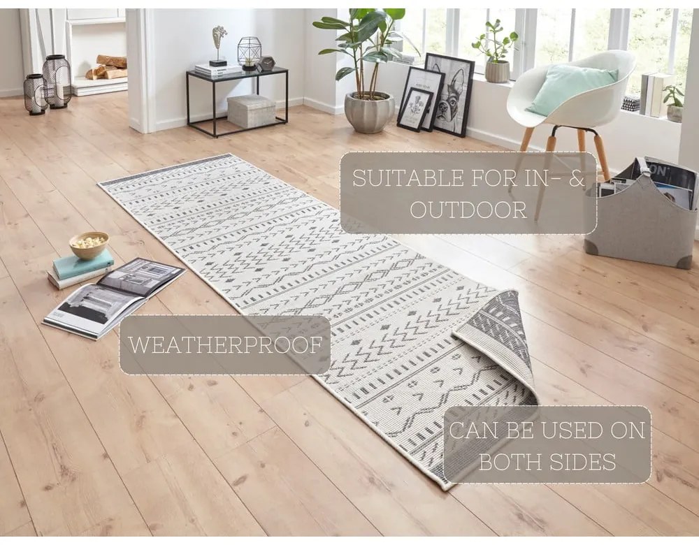 Kuba szürke-krémszínű kültéri szőnyeg, 250 x 80 cm - NORTHRUGS
