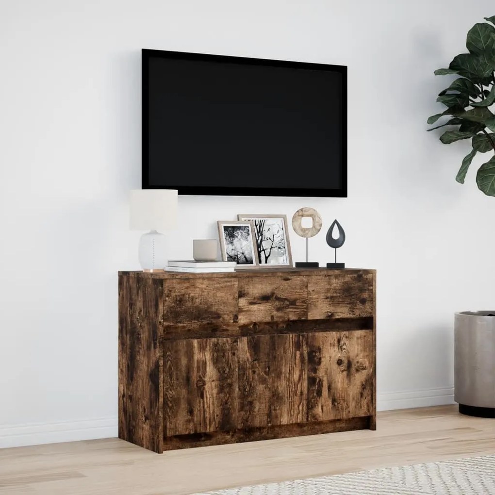 füstös tölgy színű szerelt fa LED-es TV-szekrény 91x34x61 cm