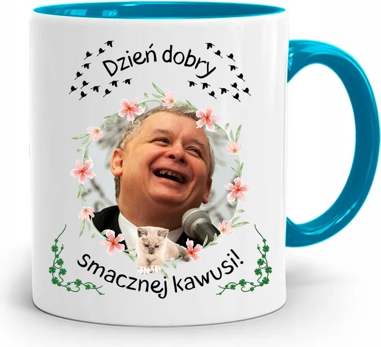 Kék Vicces Bögre Jaroslaw Kaczynski fényképes nyomattal